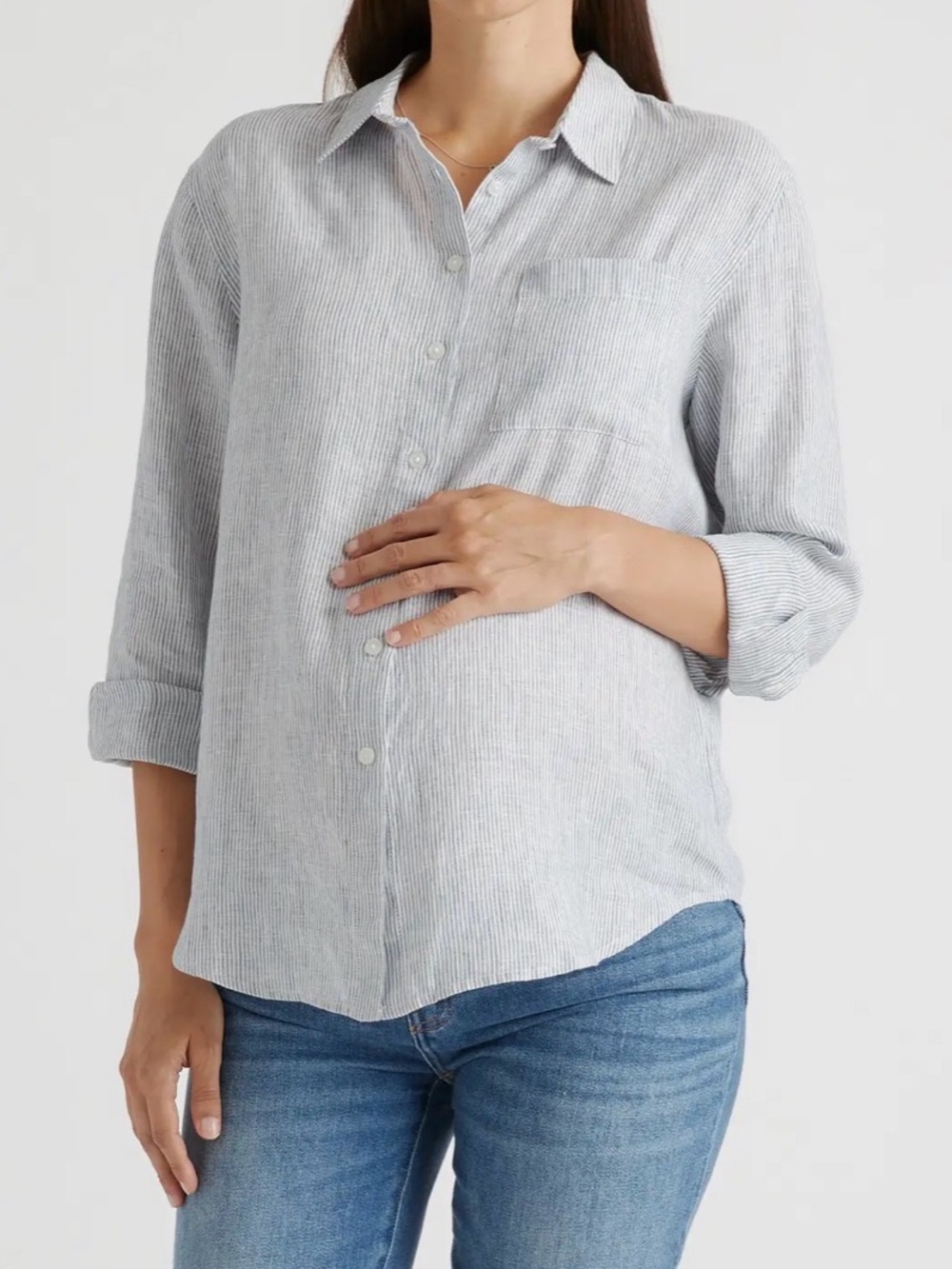 Quince European Linen Maternity Long Sleeve Shirt